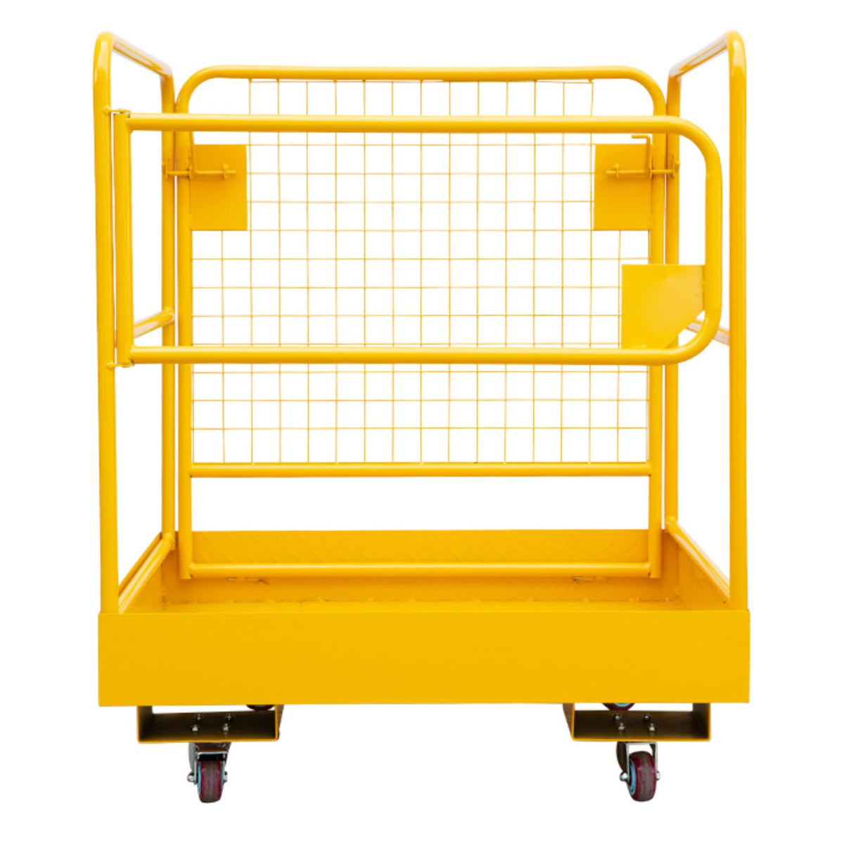 36"x36" Foldable Forklift Safety Cage, 1200LBS Yellow Capacity Work Platform with Safety Harness & 4 Wheels Aerial Platform for Lifting Loader