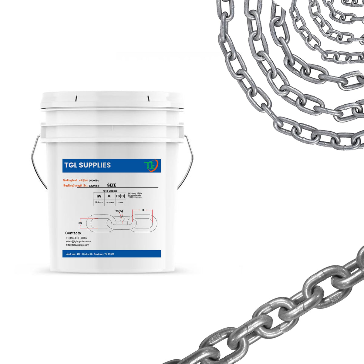 1/4 Chain G43 High Quality Alloy Steel with 2600 lb. Working Capacity and 5200 lb. Breaking Strength. (50 Feet, 1/4" G43 (1.05 Inch x 0.52 Inch))