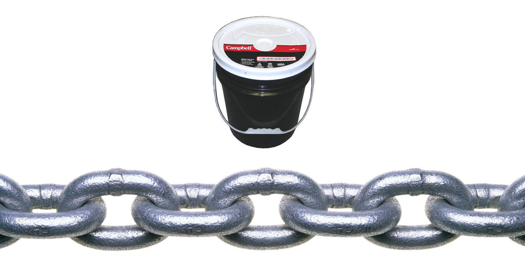 Campbell 0140433 System 3 Grade 30 Low Carbon Steel Proof Coil Chain in Round Pail, Hot Galvanized, 1/4" Trade, 0.26" Diameter, 141' Length, 1300 lbs Load Capacity