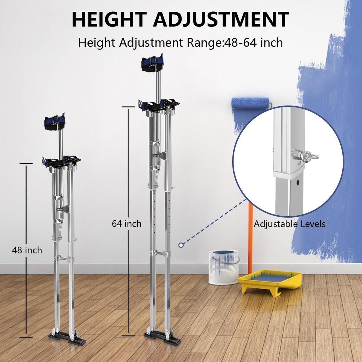 Drywall Stilts, 48"-64" Stilts Heights Adjustable Aluminum Work Stilts