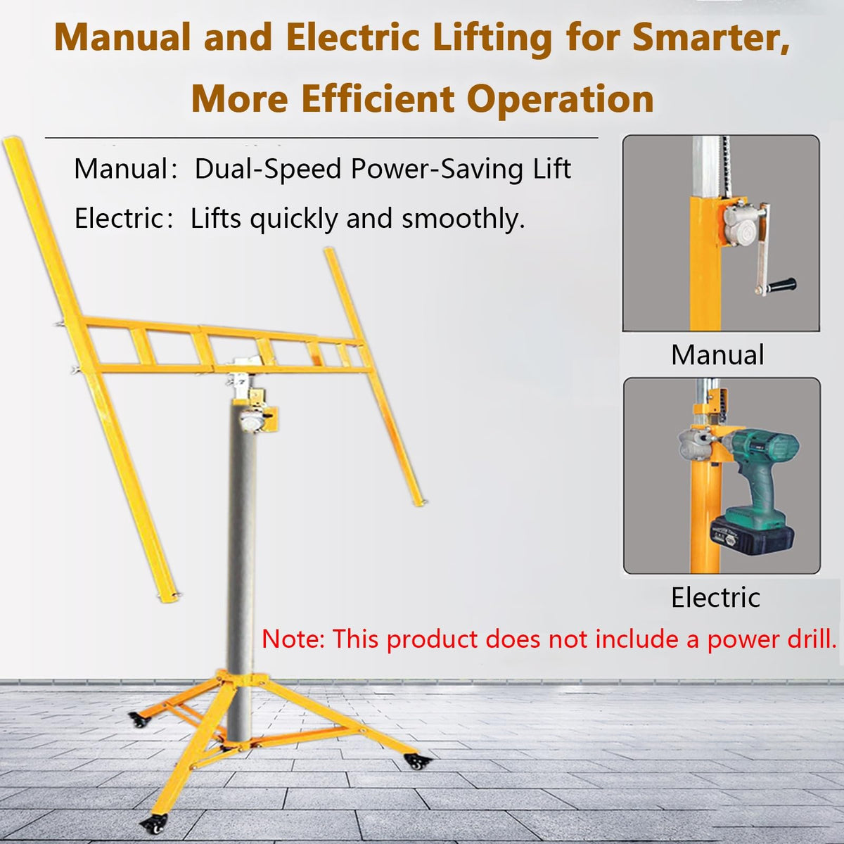 Drywall Lift Panel Manual and Electric Dual Purpose 10.5/12.1/13.4FT Max Height Three in One Drywall Lift and Lowering Lift for Ceiling and Walls Tools Sheetrock Lifter Tool(10.5FT)