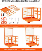 Forklift Safety Cage, 43 in x45 in Forklift Man Basket,1800 LBS Forklift Work Platform with Safety Harness & Lock,Forklift Aerial Platform 2-Man Collapsible Lift Basket for Lifting Loader (Orange)