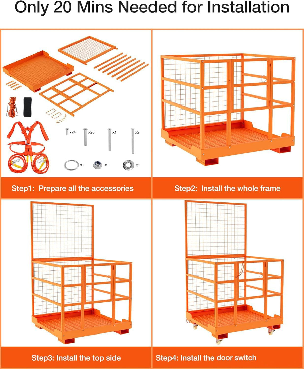 MAXSA 43"X45" Forklift Safety Cage, 1800 LBS 2-Man Forklift Man Basket