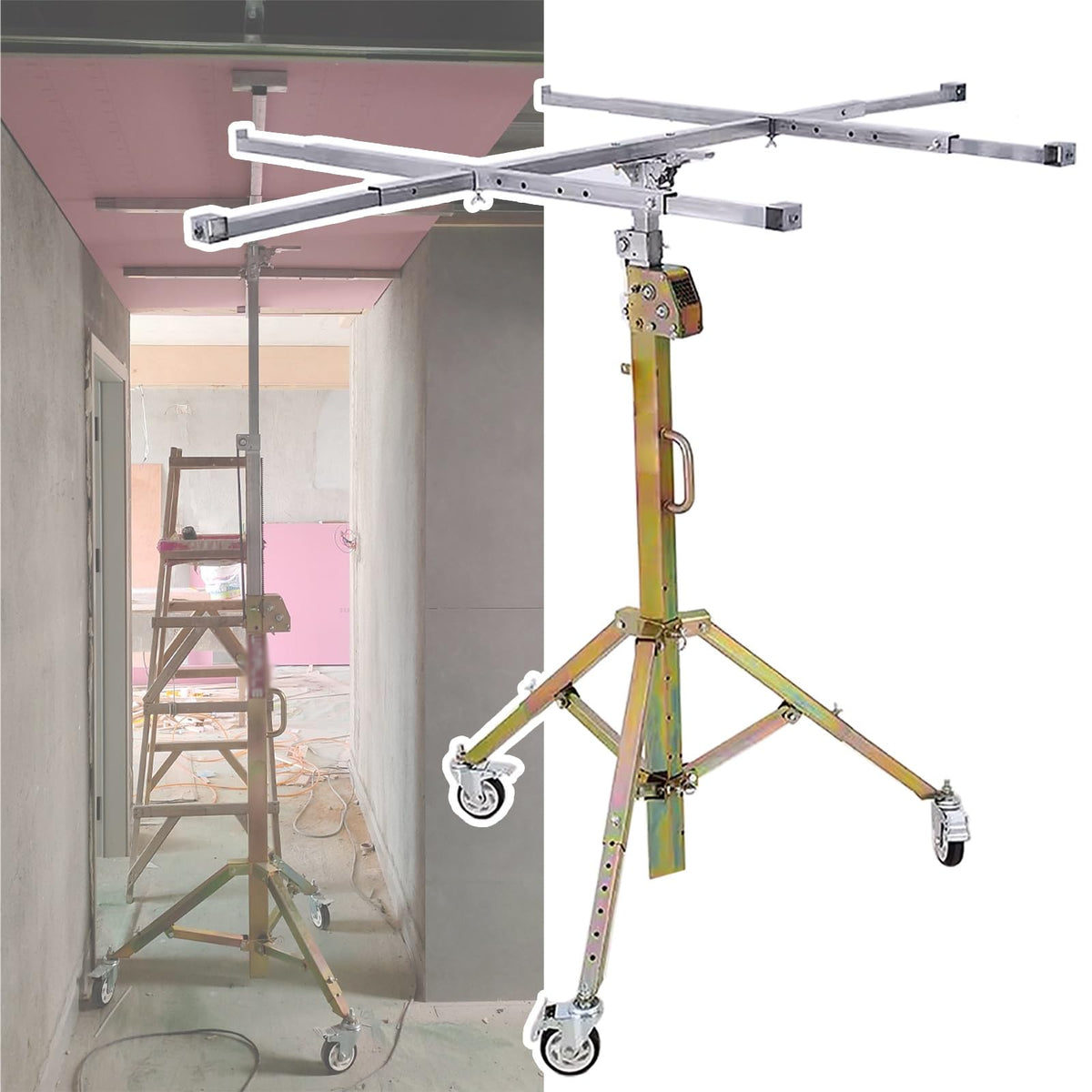 Sheetrock Lift Drywall Lift 3m 3.5m 4m Tall - Drywall Panel Hoist Tiltable Rotation Panel - Panel Hoist Jack Lifter w/Adjustable Telescopic Arm for Residential And Commercial Use(Max H 4m/13.1ft+Locka