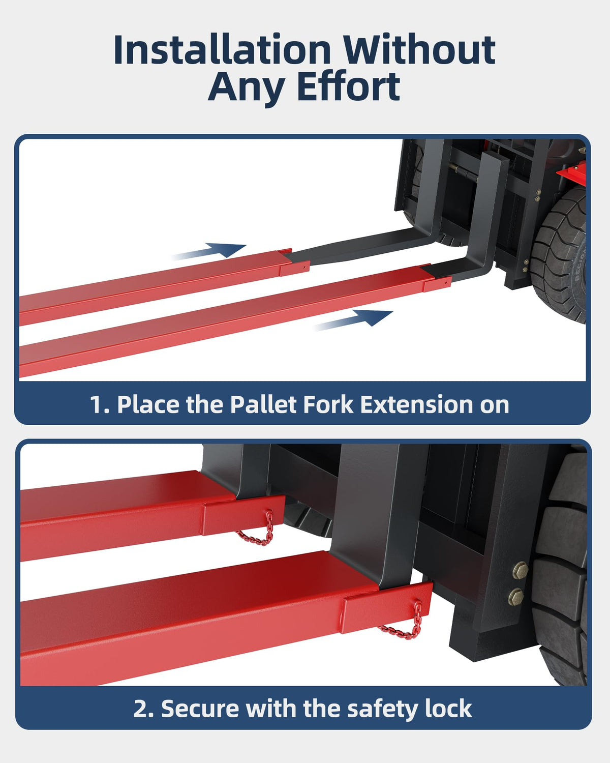 84" Length Pallet Fork Extension with Tire Chain,4.5" Width 5500 LBS Max Heavy Duty Steel Pallet Extensions for Forklift Truck, Red