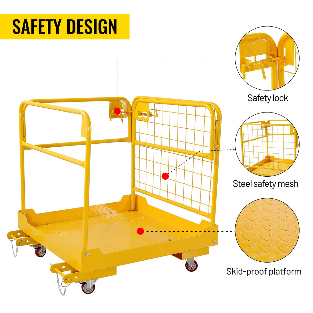 Forklift Safety Cage 36"x36", Forklift Work Platform 1200lbs Capacity, Heavy Duty Collapsible Lift Basket Aerial Platform with 4 Universal Swivel Wheels,36" Upgrade