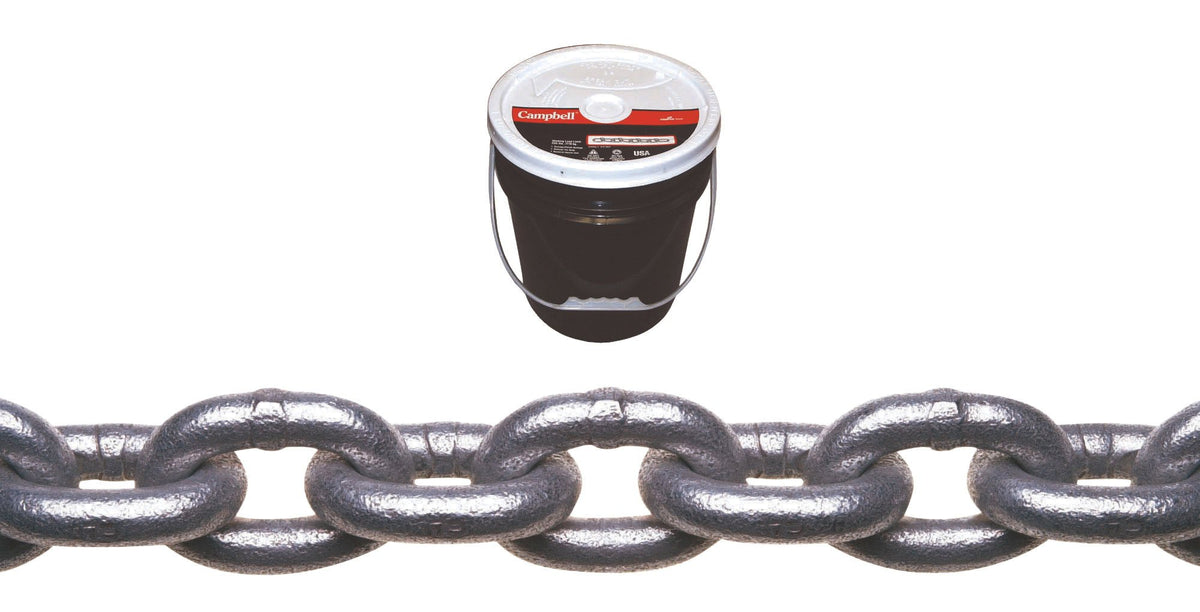 Campbell 0140533 System 3 Grade 30 Low Carbon Steel Proof Coil Chain in Round Pail, Hot Galvanized, 5/16" Trade, 0.31" Diameter, 92' Length, 1900 lbs Load Capacity