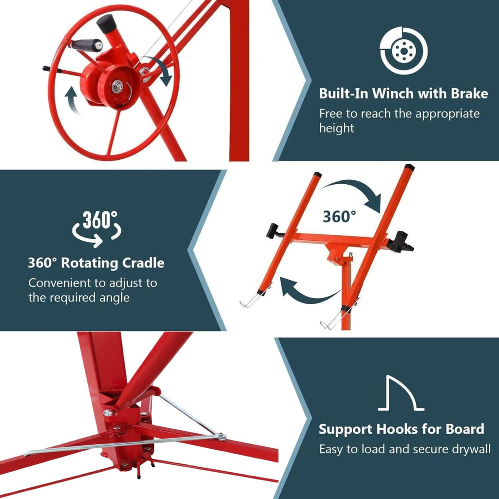 11 FT Drywall Lift Jack with Locking Casters, 150Lbs Capacity, Telescopic Hoist for Ceiling & Wall Sheetrock, Tool-Free Assembly, One Person Operation for Residential Use