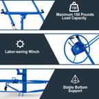 Drywall Lift 16FT, Sheetrock Lift 150LBS Heavy Duty Drywall Lift Panel with 360° Adjustable Telescopic Arm & 3 Lockable Wheels, Drywall Lifter for Home Improvement (Blue)
