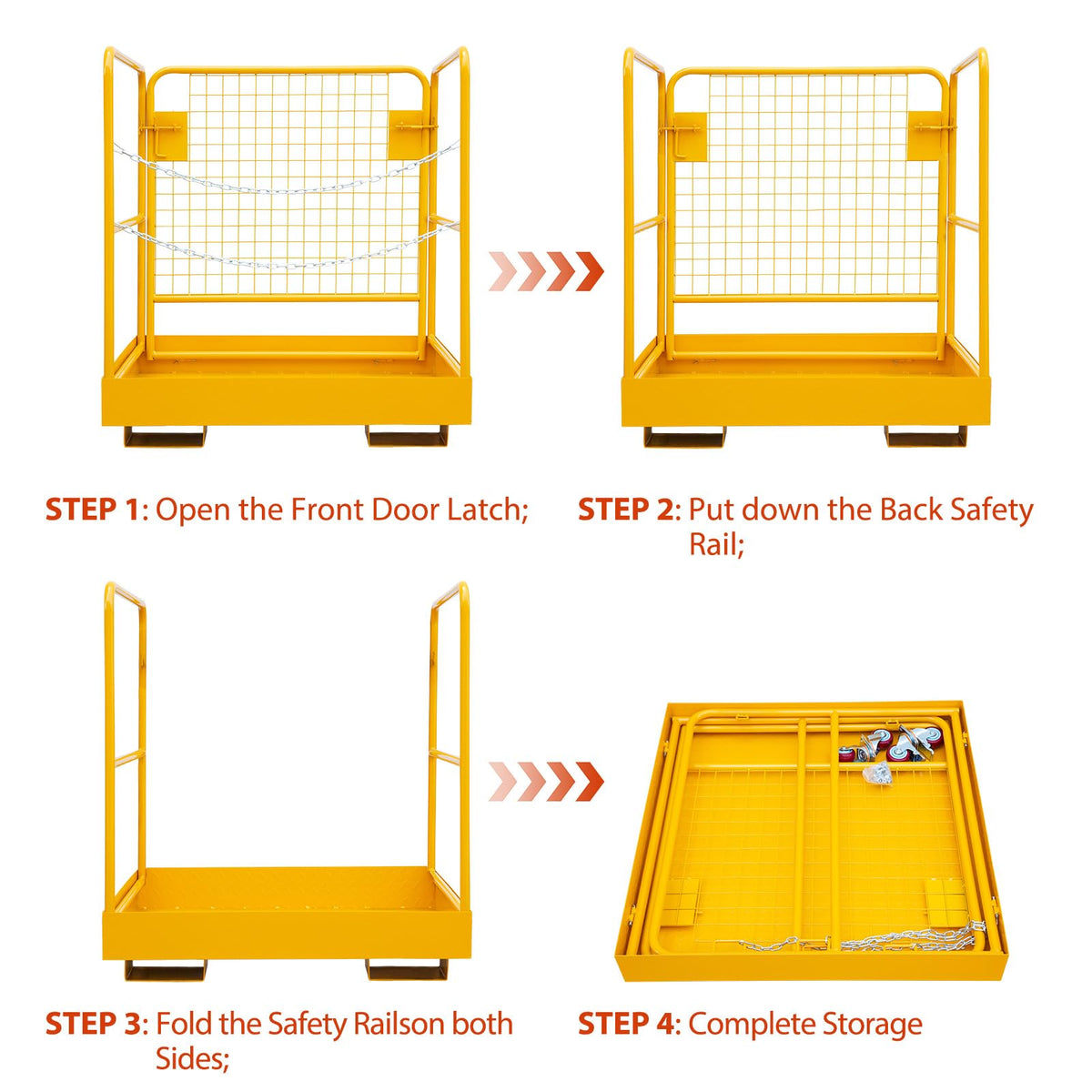 GarveeTech Forklift Safety Cage 36"x36", 1200lbs Capacity Forklift Man Basket, Heavy Duty Steel Forklift Basket Man Platform with 2 Chain, Perfect for Aerial Work