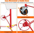 16 FT Drywall Lift Panel Rolling Hoist Jack Lifter, Sheetrock Lift Drywall Lift, Foldable Adjustable Drywall Jack Lift for Ceiling and Walls and Home Improvement, with 3 Lockable Wheels, Red