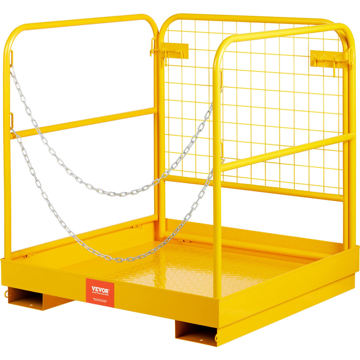 VEVOR Forklift Safety Cage, Forklift Man Basket 1200lbs Capacity, 36'' x 36'' Foldable Forklift Work Platform for 1-2 People with Double-Chain Guardrail & Drain Hole, Perfect for Aerial Work, Orange