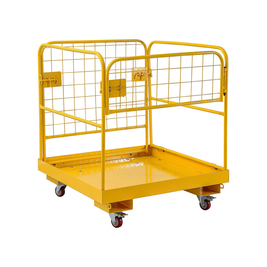 Forklift Safety Cage, Forklift Man Basket 1200 lbs Capacity, 36 x 36 inches Folding Forklift Work Platform with Wheels, Sturdy Design Platform Lift Basket for Most Aerial Jobs