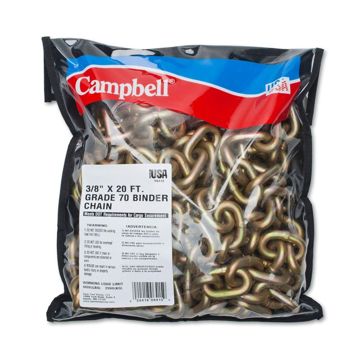 Campbell Binder Chain 3/8X20' Clevis HK EE (T0513678) (3/Each)