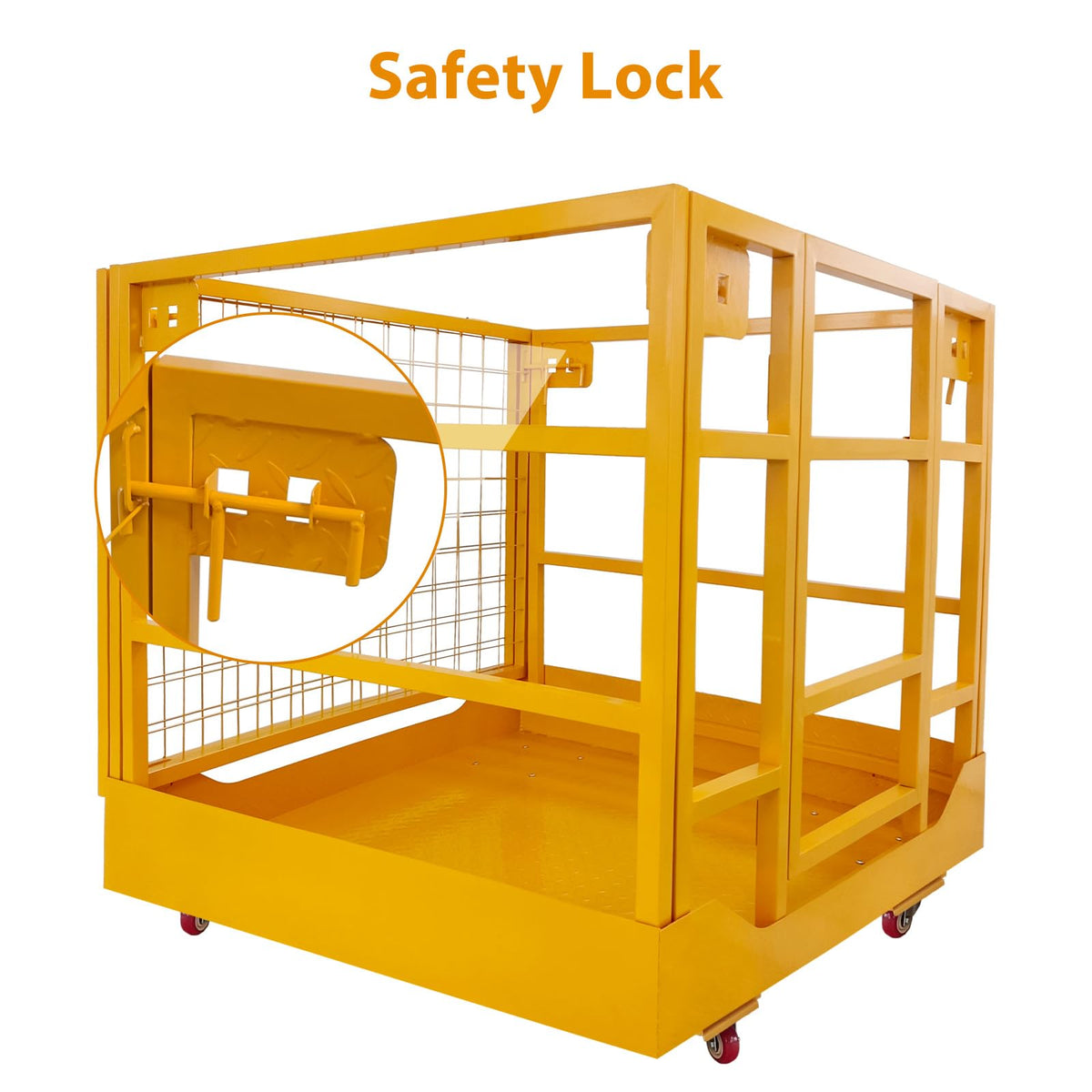 Forklift Safety Cage, 43"x45" Collapsible Aerial Work Platform with 1400Lbs Capacity, Includes Safety Harness & Lock for Warehouse Rack Repair and Maintenance