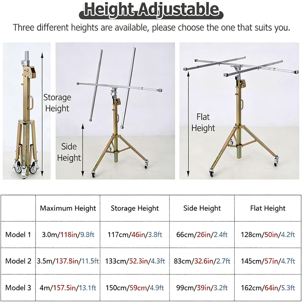 Drywall Lift, Plasterboard Hoist, 4" Lockable Casters, Construction Build (3.5m)