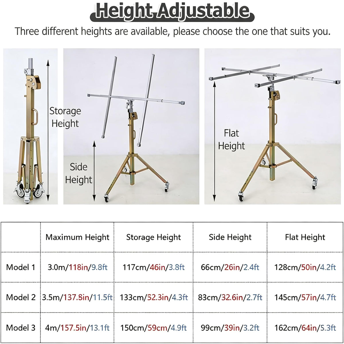 Drywall Lift, Plasterboard Hoist, 4" Lockable Casters, Construction Build (3.5m)