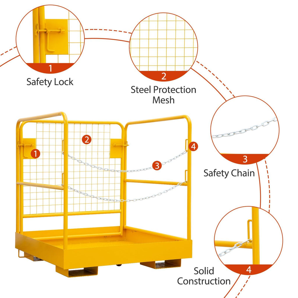 Forklift Safety Cage 36"x36", Forklift Work Platform 1200LBS Capacity, Heavy Duty Forklift Basket Man Platform with 2 Chain, Perfect for Aerial Work