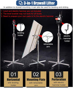 Dry Wall Jack Lifter Hand Tool, Sheetrock Lifting Tool Stainless Steel Drywall Hoist, Foldable Drywall Lifting Tools with Wheel, Max 9 10.5 12 13 Ft(Max Height 3.7m/12.1ft)