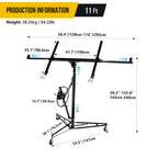 Heavy Duty 11FT Drywall Panel Lift, Telescopic Steel Arm & Locking Wheels