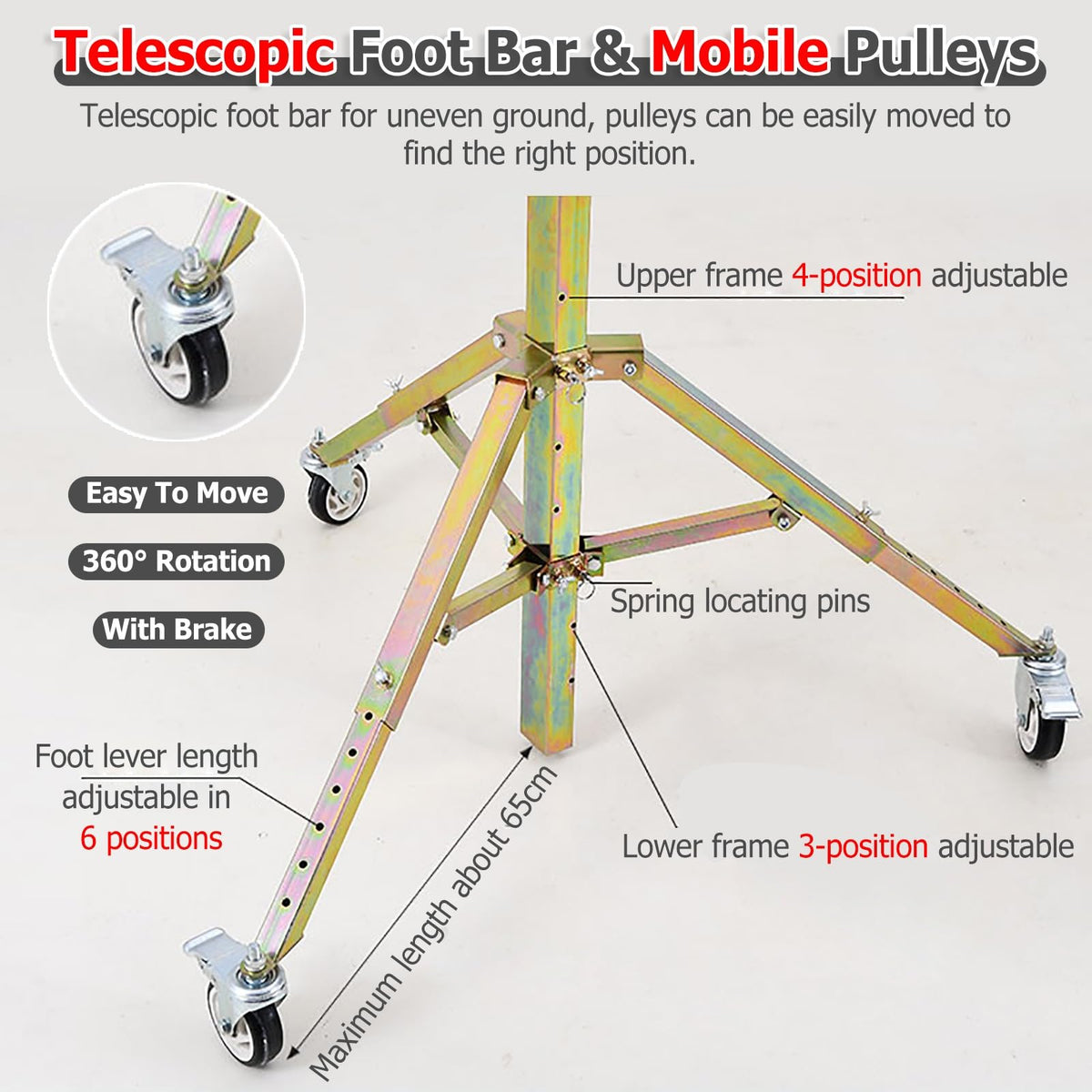 Sheetrock Jack For Ceiling - Labor Saving Drywall Sheetrock Lift for Site Construction - Drywall Lift Panel Hoist with 3 Lockable Wheels - 360° Adjustable Plaster Board Lifter(Max H 9.8ft/3.0m/118in)