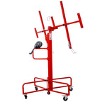 13' Drywall Lift Panel Hoist Jack Lifter - 150 Lbs Capacity, 4'x16' Max Sheet Size, Solo Operation,Steel Construction with Locking Outriggers & Braked Casters,Smooth & Quiet Lifting (Red)
