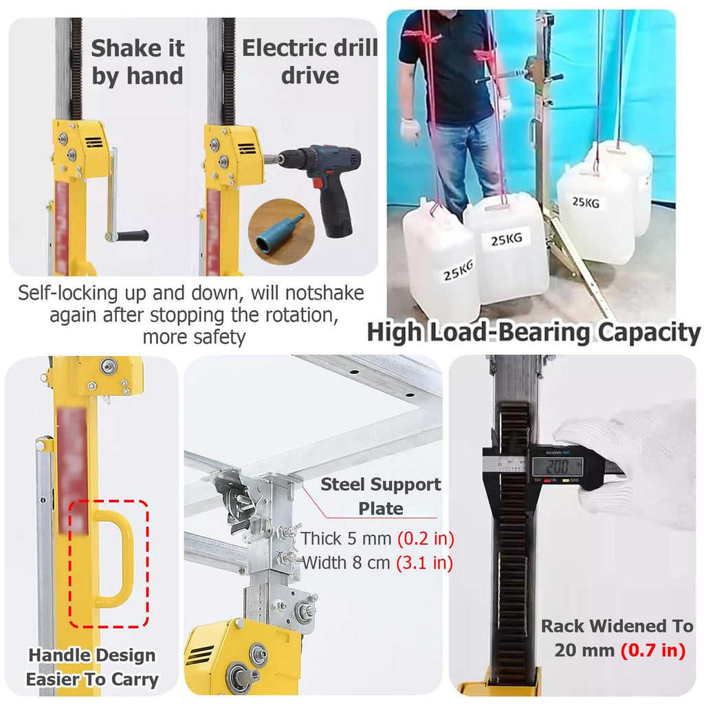 Drywall Panel Hoist Drywall Lifter Jack 11 Ft 10 Ft 15 Ft 16 Ft, Heavy Duty Sheetrock Lift with 360°Rolling Caster Wheels, Adjustable Height Drywall Rolling Lifter Panel(Height 3m/118in/9.8ft)