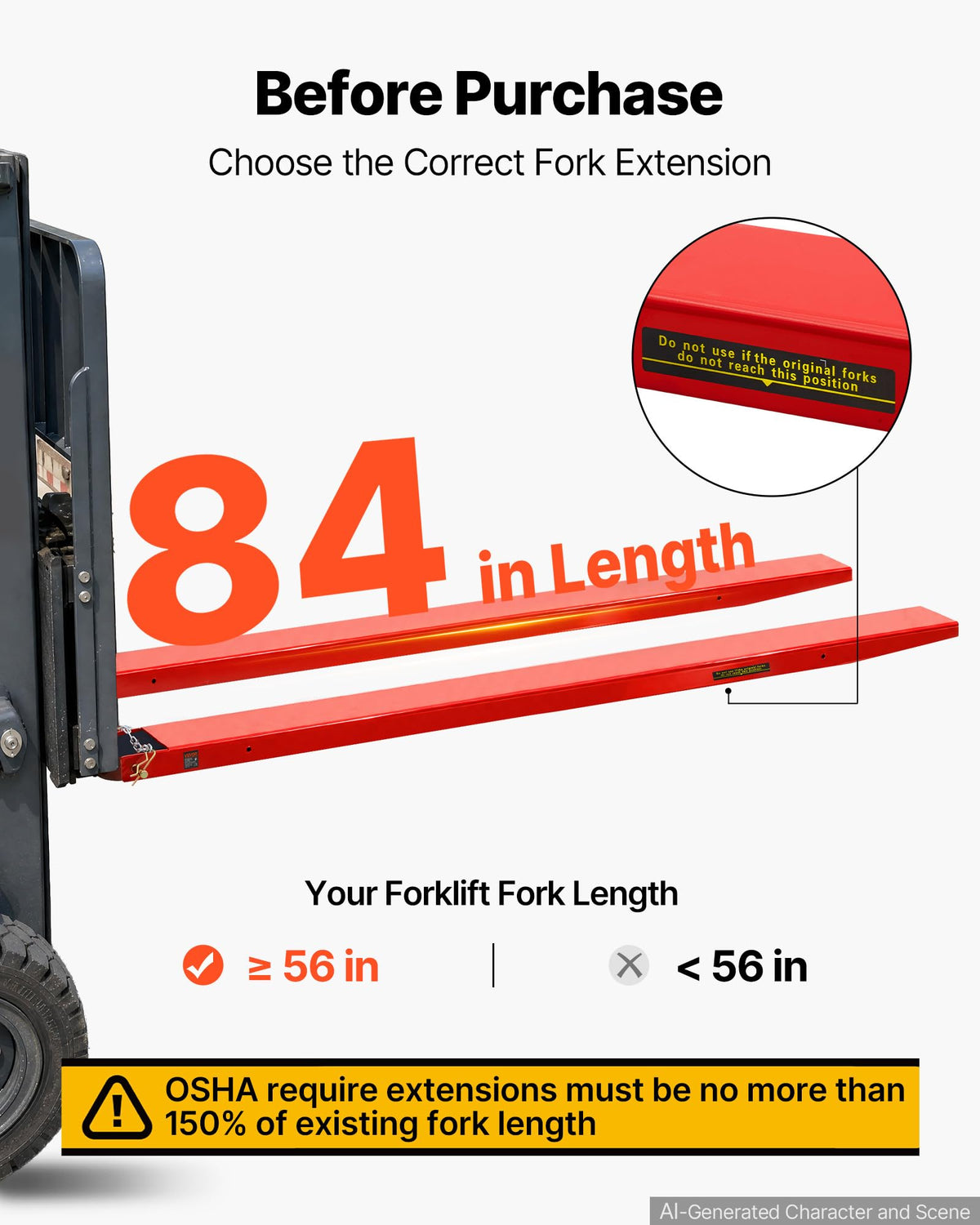 VEVOR Forklift Extensions 84 x 5.5 in, 5500 lbs Load Capacity & Bottom Lock