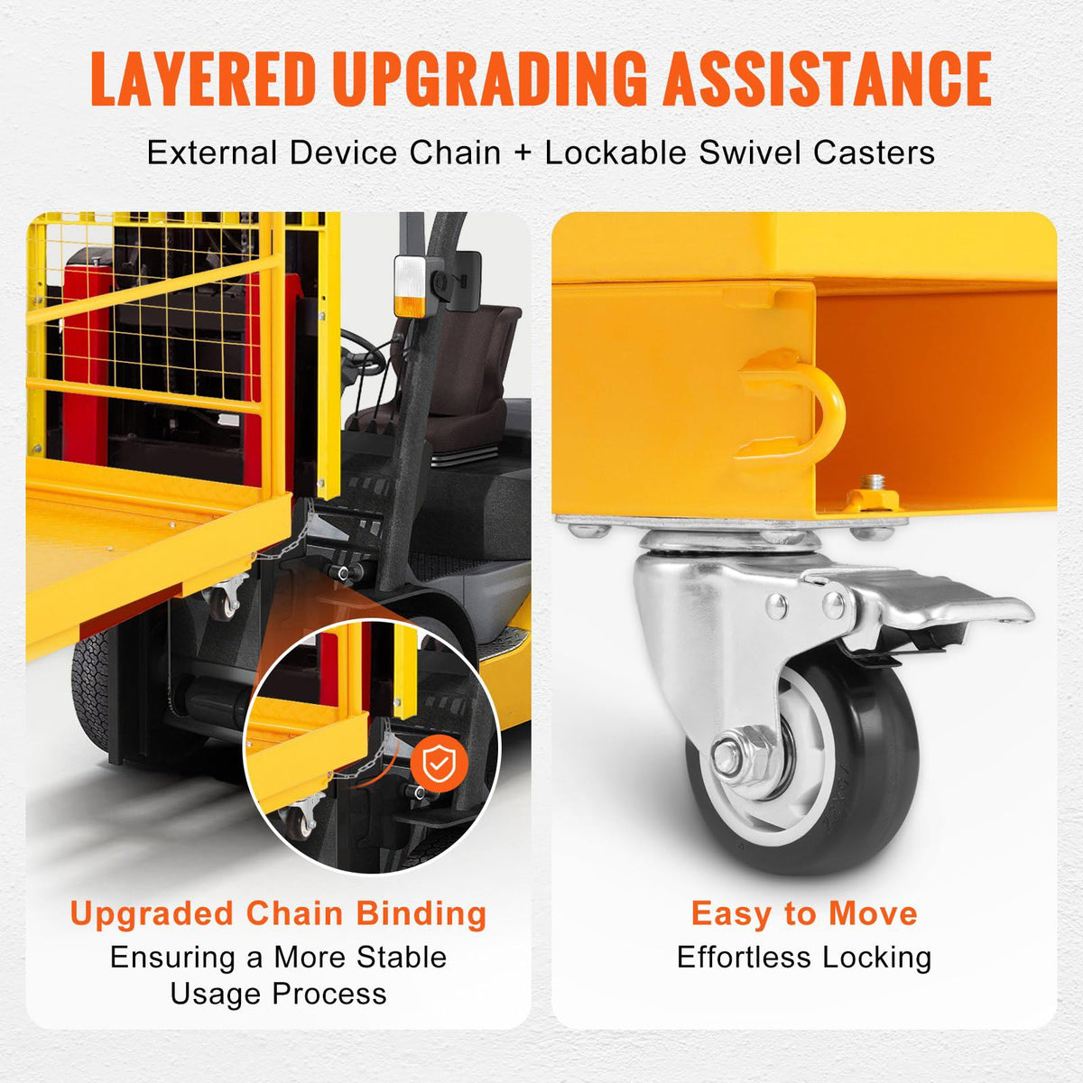 Foldable Forklift Safety Cage, 36" x 36" Forklift Work Platform with Lockable Swivel Wheels & Device Chain, 1200lbs Capacity Heavy Duty Steel Man Basket with Drain Hole for Aerial Work