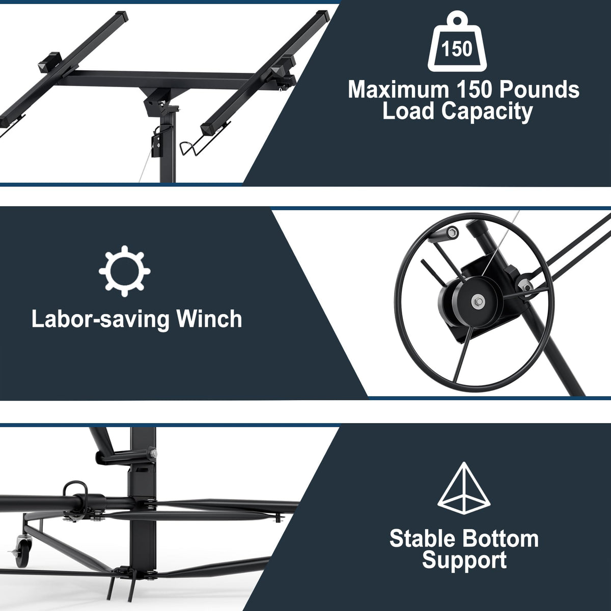 13 FT Drywall Lift Panel Rolling Hoist Jack Lifter, One-Person Operation, 150 LBS Load Capacity, Ideal for DIY and Home Renovation - Adjustable Telescopic Arm, with Wheels