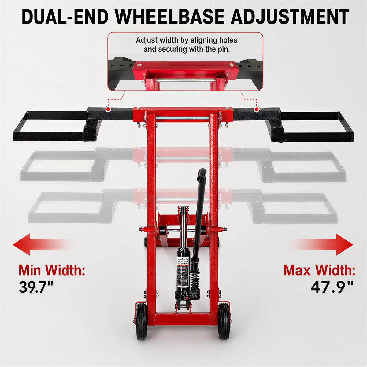 Lawn Mower Jack Lift 500-LB Carbon Steel Manual Crank Adjustable Width Tool