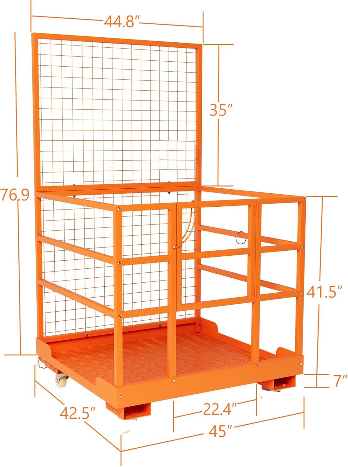 Heavy Duty 2-Person Forklift Safety Cage Work Platform 43"X45", 1800LBS Capacity Collapsible Forklift Man Basket with Safety Harness & Security Lock, Lift Work Platform for Forklift & Loader