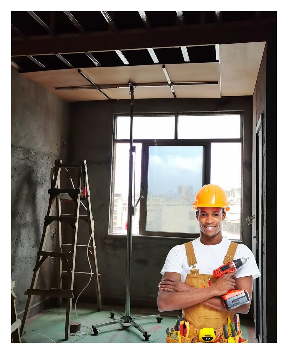 JYHHCYS Drywall Panel Hoist Jack Lifter, Heavy Duty Sheetrock Hoist for Home & Commercial Improvement, One-Person Drywall Installation for Ceiling and Walls, 50 Kg Capacity(Large - Max H 13.1ft/4m)
