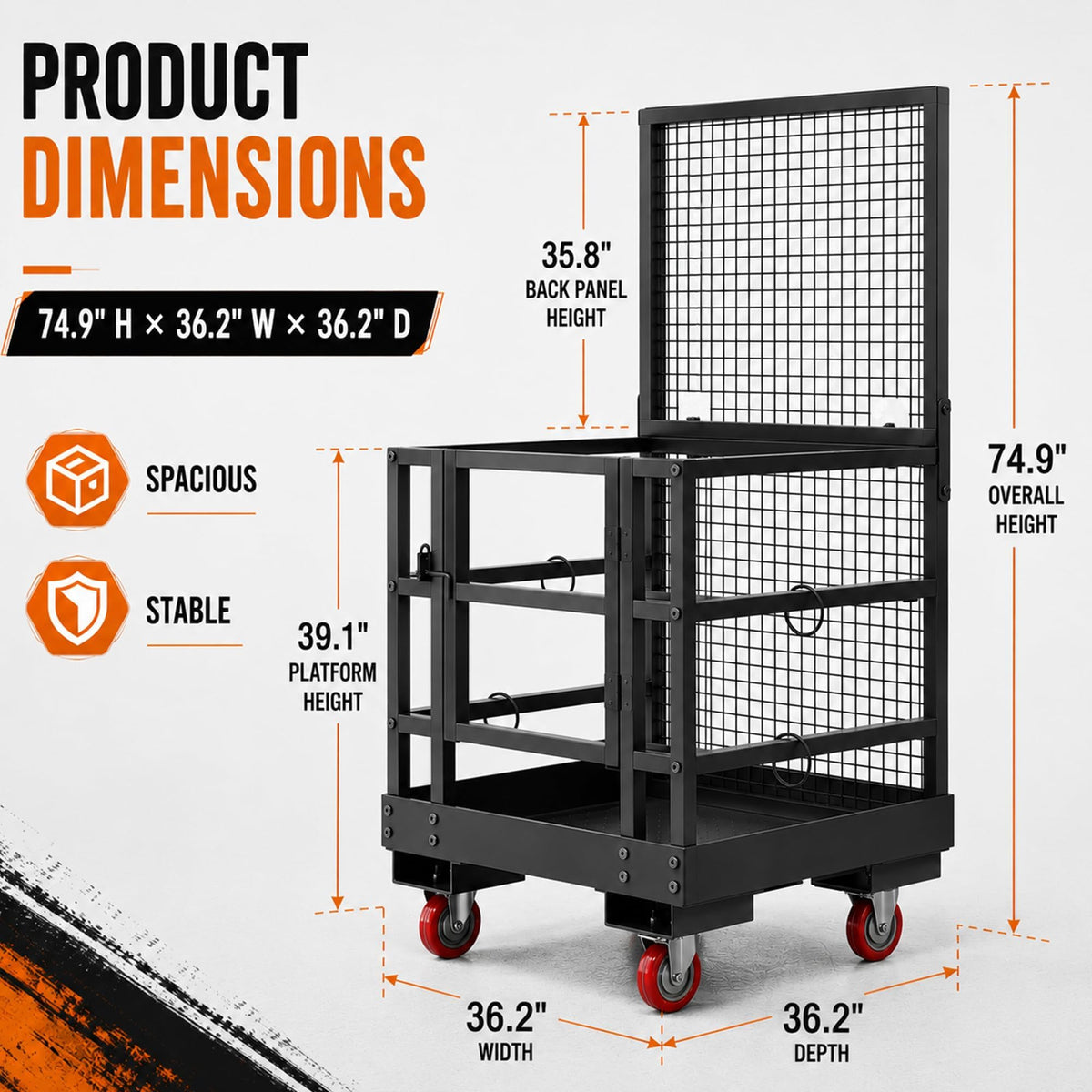 YOHKOH Forklift Safety Cage, 36'' x 36'' Fixed Forklift Man Basket