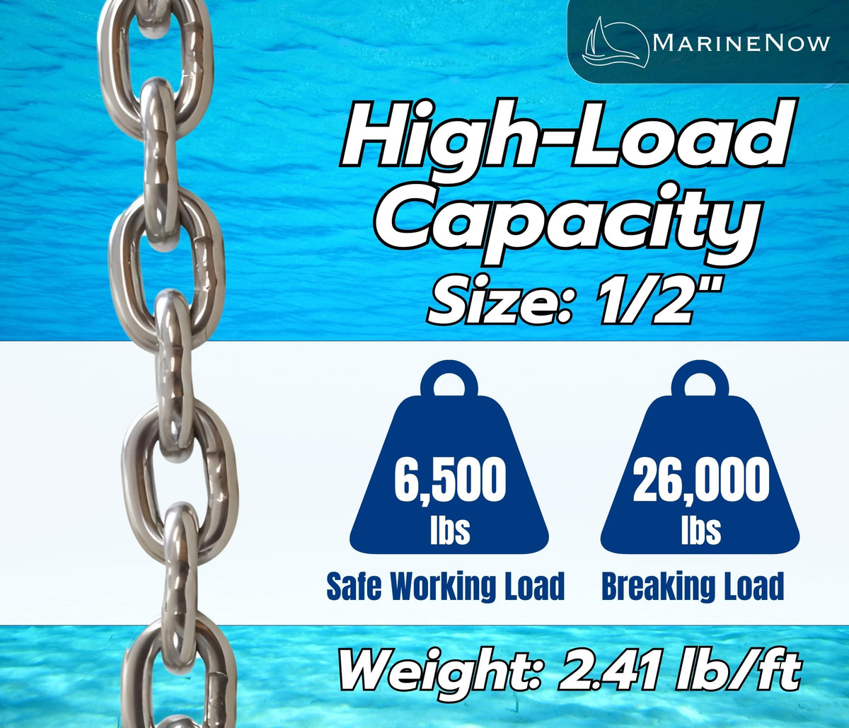 G43 ISO AISI 316 Marine Grade Stainless Steel Anchor Chain | Mirror Polished Finish | Marine Grade | ISO G43 (Choose Size and Length)