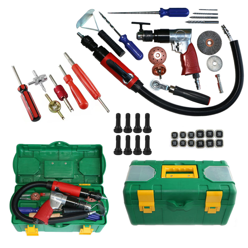 Pneumatic Reversible Air Drill 1800rpm Low Speed 4000rpm High Speed AirTire Buffer Tire Grinder With Rear Exhaust & Whip Hose,Domed Contour Rasps For Inner Liner Cleaning,Reaming And Drilling