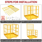 YITAMOTOR 43"x45" Forklift Safety Cage, 1400 LBS Yellow Capacity Forklift Work Platform with Safety Harness, Collapsible Lift Basket Aerial Platform for Lifting Loader
