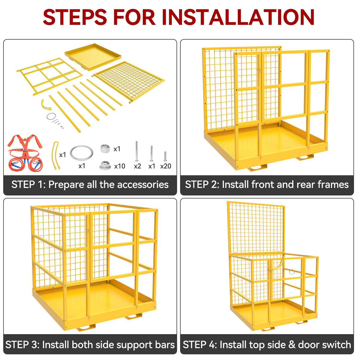 YITAMOTOR 43"x45" Forklift Safety Cage, 1400lbs Basket Platform w/Strap