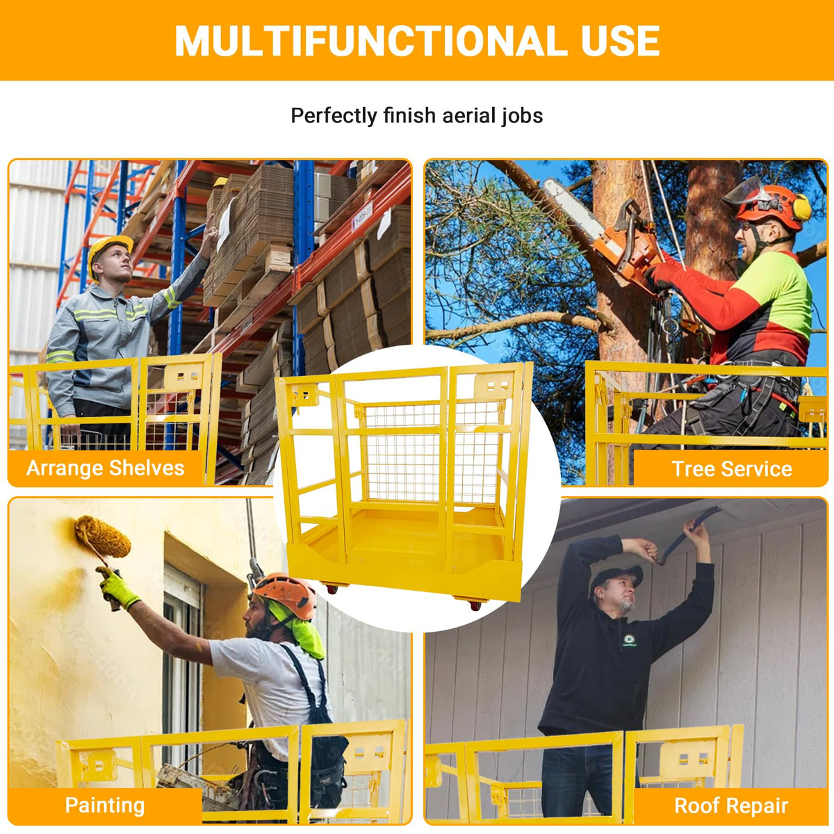 43"x45" Forklift Safety Cage, 1400 LBS Capacity Collapsible Work Platform with Lockable Wheels, Safety Door & Double Chains, Heavy Duty Forklift Man Basket for Aerial Lift & Maintenance