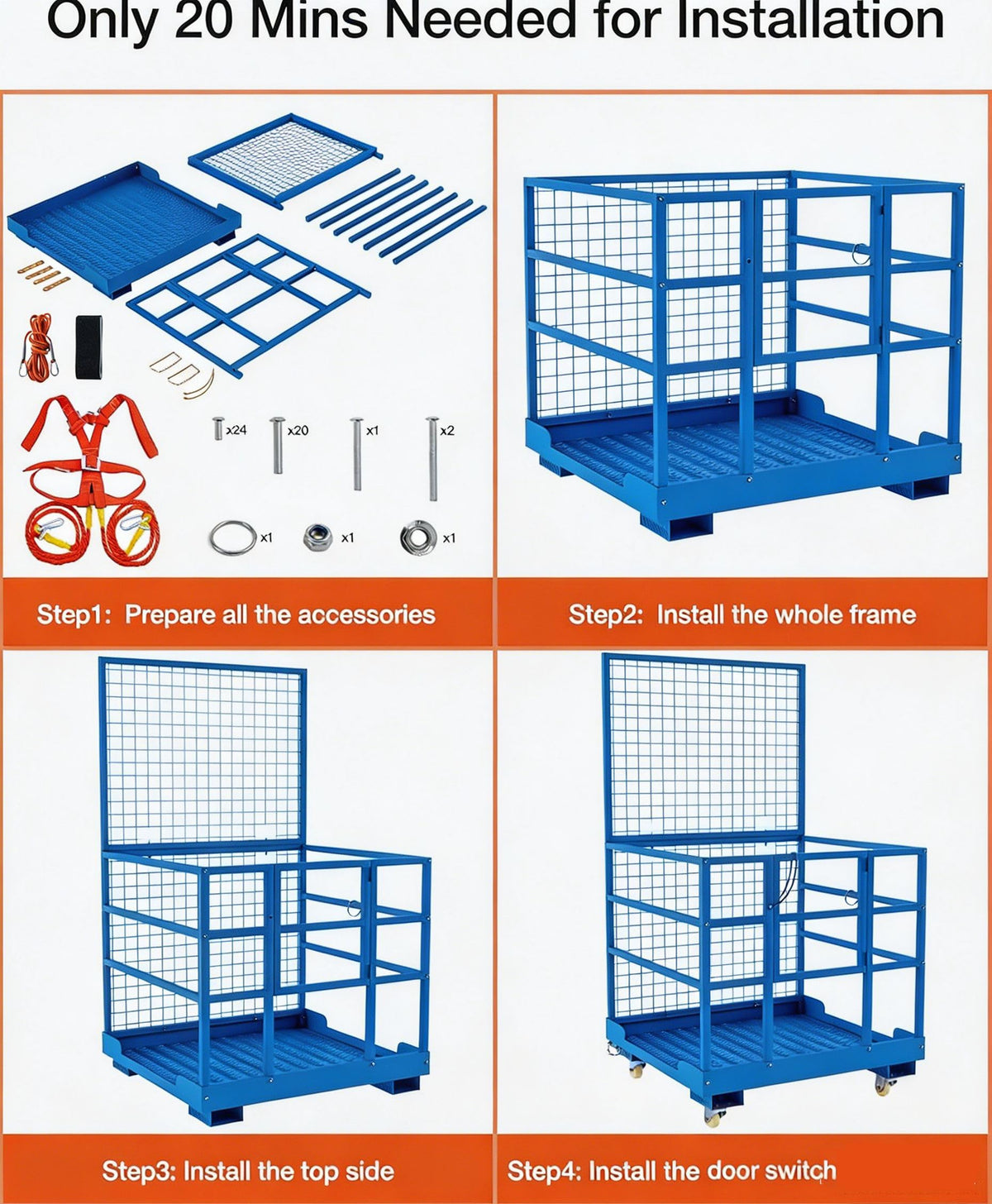 MAXSA 43"X45" Forklift Safety Cage, 1800 LBS 2-Man Forklift Man Basket
