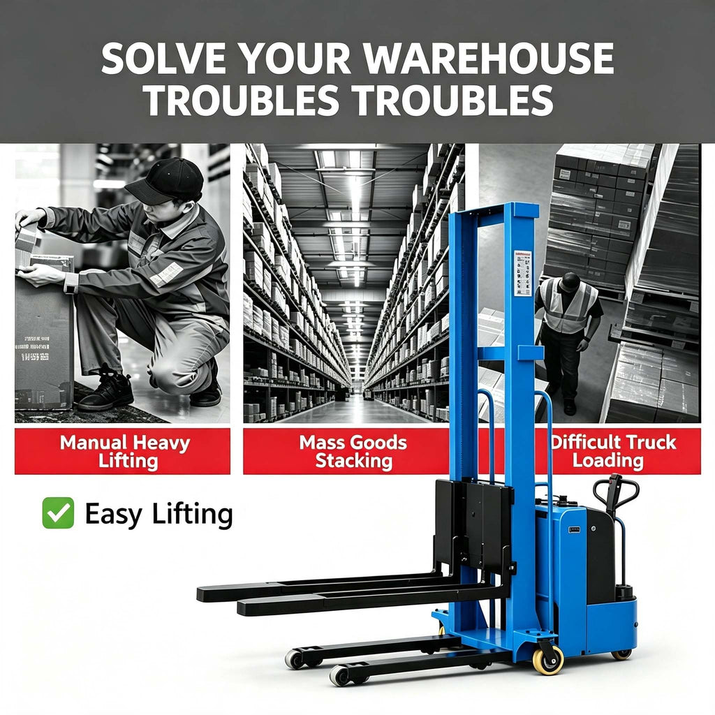 Portable Semi Electric Forklift, Hydraulic Pallet Stacker Material Lift