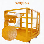 43x45 in Forklift Safety Cage Man Basket, 1800 LB Capacity, Heavy Duty Steel Forklift Work Platform with Railing & Wheels for Warehouse Factory Maintenance, Yellow