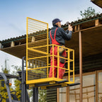 YITAMOTOR 43"x45" Forklift Safety Cage, 1400 LBS Yellow Capacity Forklift Work Platform with Safety Harness, Collapsible Lift Basket Aerial Platform for Lifting Loader