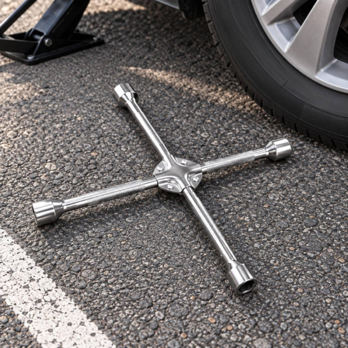 Cross-Shaped Wheel Wrench Textured Grip Tire Wrench with Four Socket Arms Heavy Duty Tool for Vehicle Owners, DIY Enthusiasts, Roadside Emergencies, 17-19-22-24MM