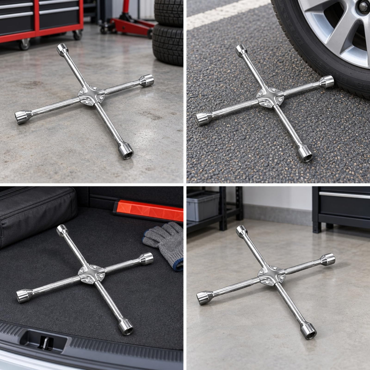 Cross-Shaped Wheel Wrench Textured Grip Tire Wrench with Four Socket Arms Heavy Duty Tool for Vehicle Owners, DIY Enthusiasts, Roadside Emergencies, 17-19-22-24MM