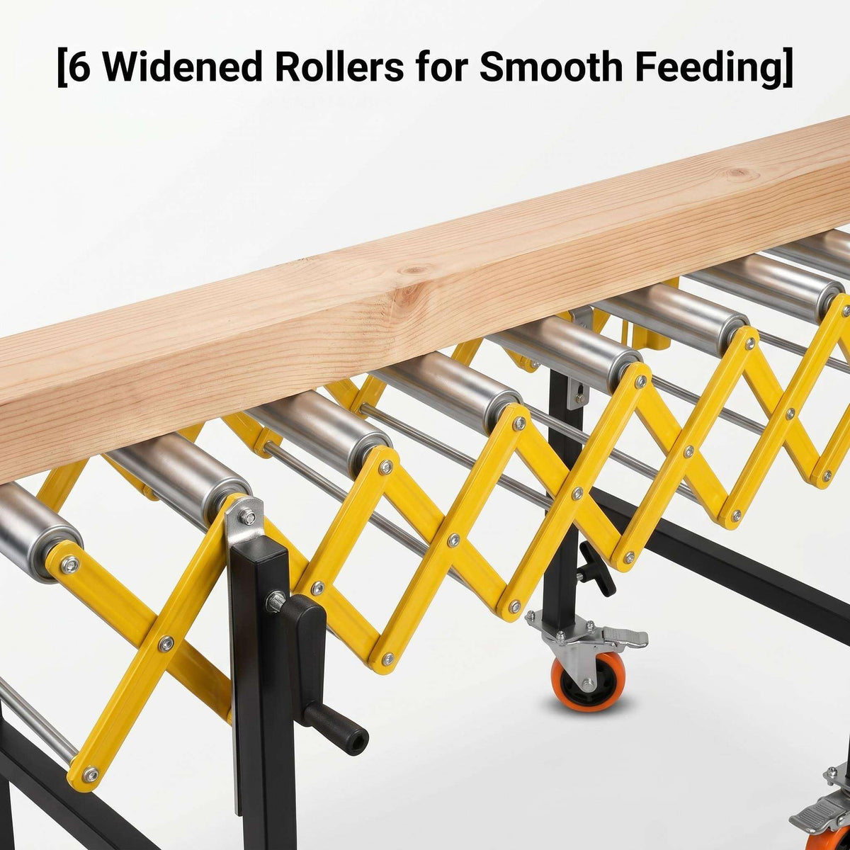Roller Stand for Table Saw, Adjustable Conveyor with 9 Rollers. Length 23.6-50 in, Height 30-50 in. 660 Lbs Capacity. Tilt 30-50°. Built-in Hooks to Connect Multiple Units. for Woodworking Shops.