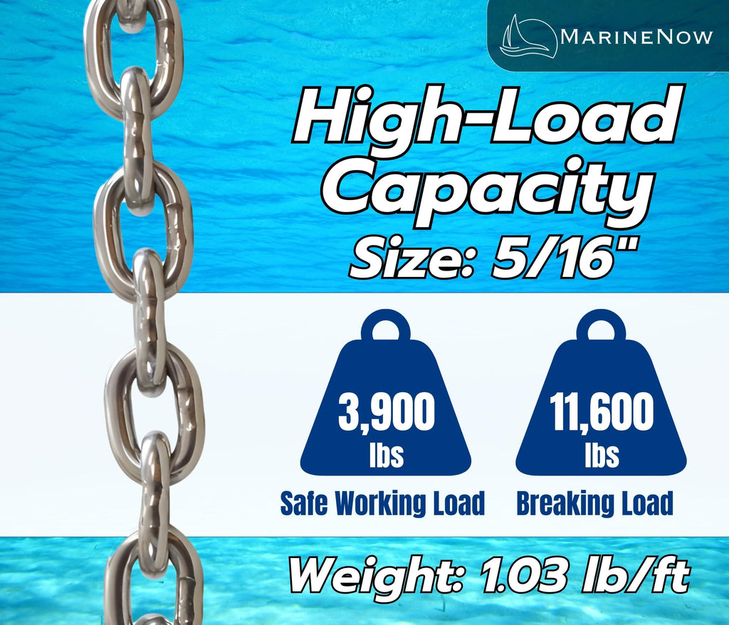 ISO G43 Anchor Chain - High Test 144 µm Micro Premium Marine Thick Hot Dipped Galvanized NACM-Grade Anchor Chain (Choose Size and Length)