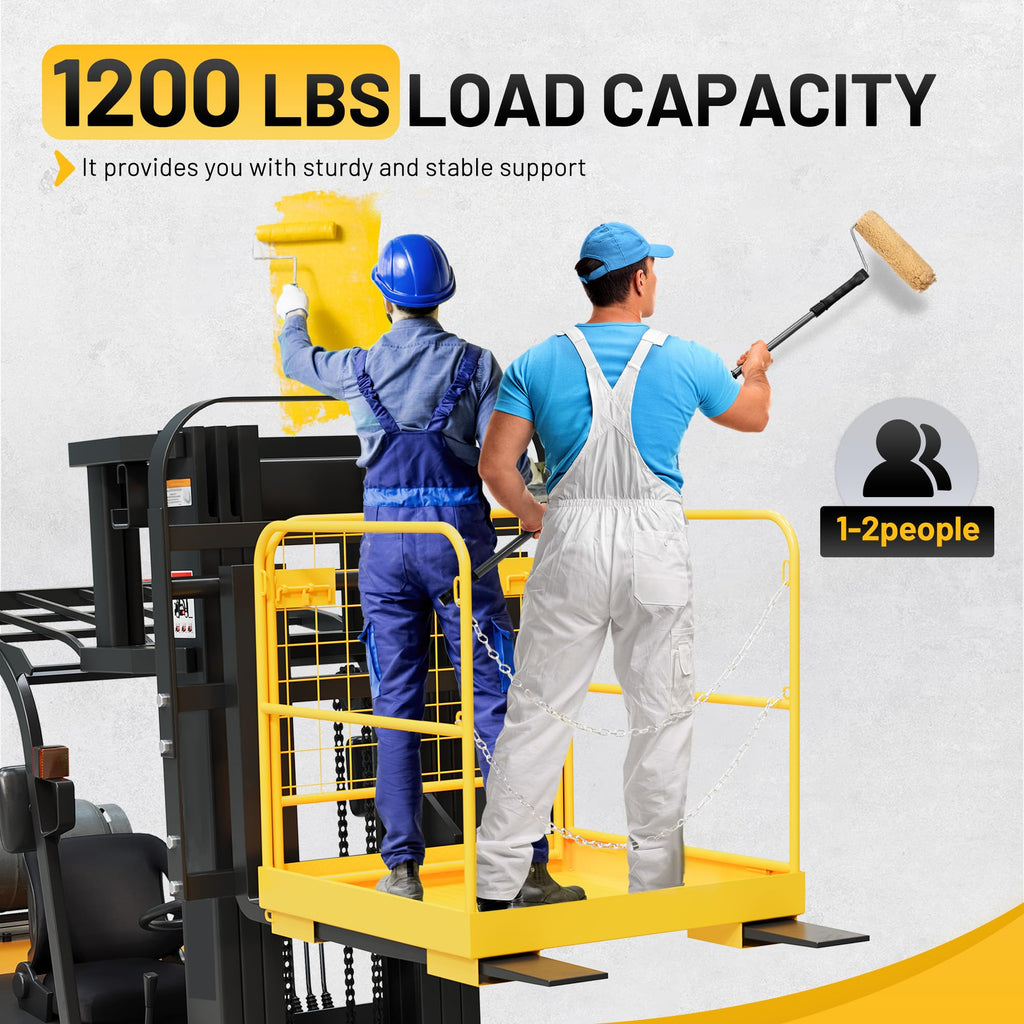 KUAFU Heavy Duty Steel Forklift Safety Cage - 36x36 Foldable Work Platform, 1200 LBS Load Capacity