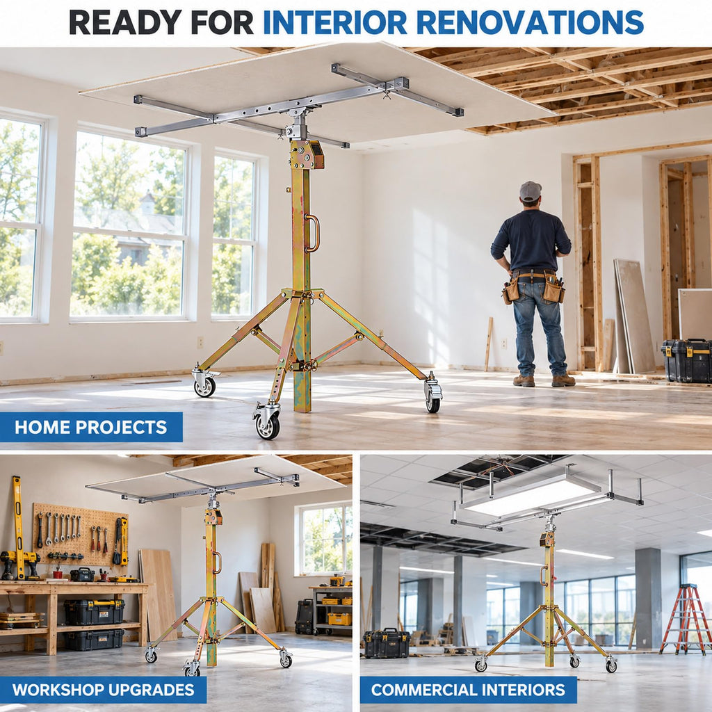 Drywall Lift with Hand Crank and Drill Drive for Ceiling Work 3.5m