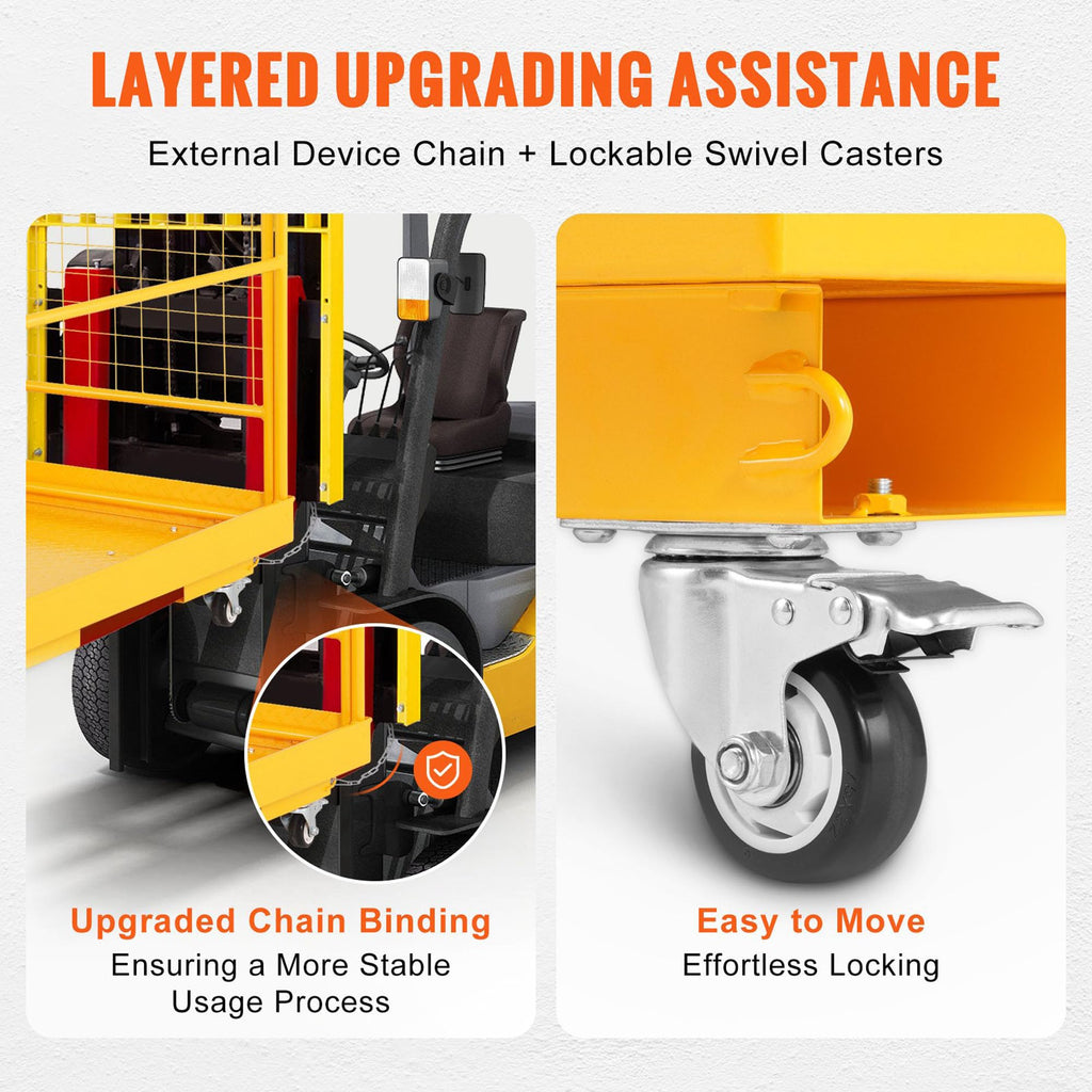 Foldable Forklift Safety Cage, 36"X36" Forklift Man Basket for 2 People, Heavy Duty Forklifts Cage 1200 LBS Capacity for Aerial Work, Lockable Swivel Wheels, Drain Hole & Device Chain